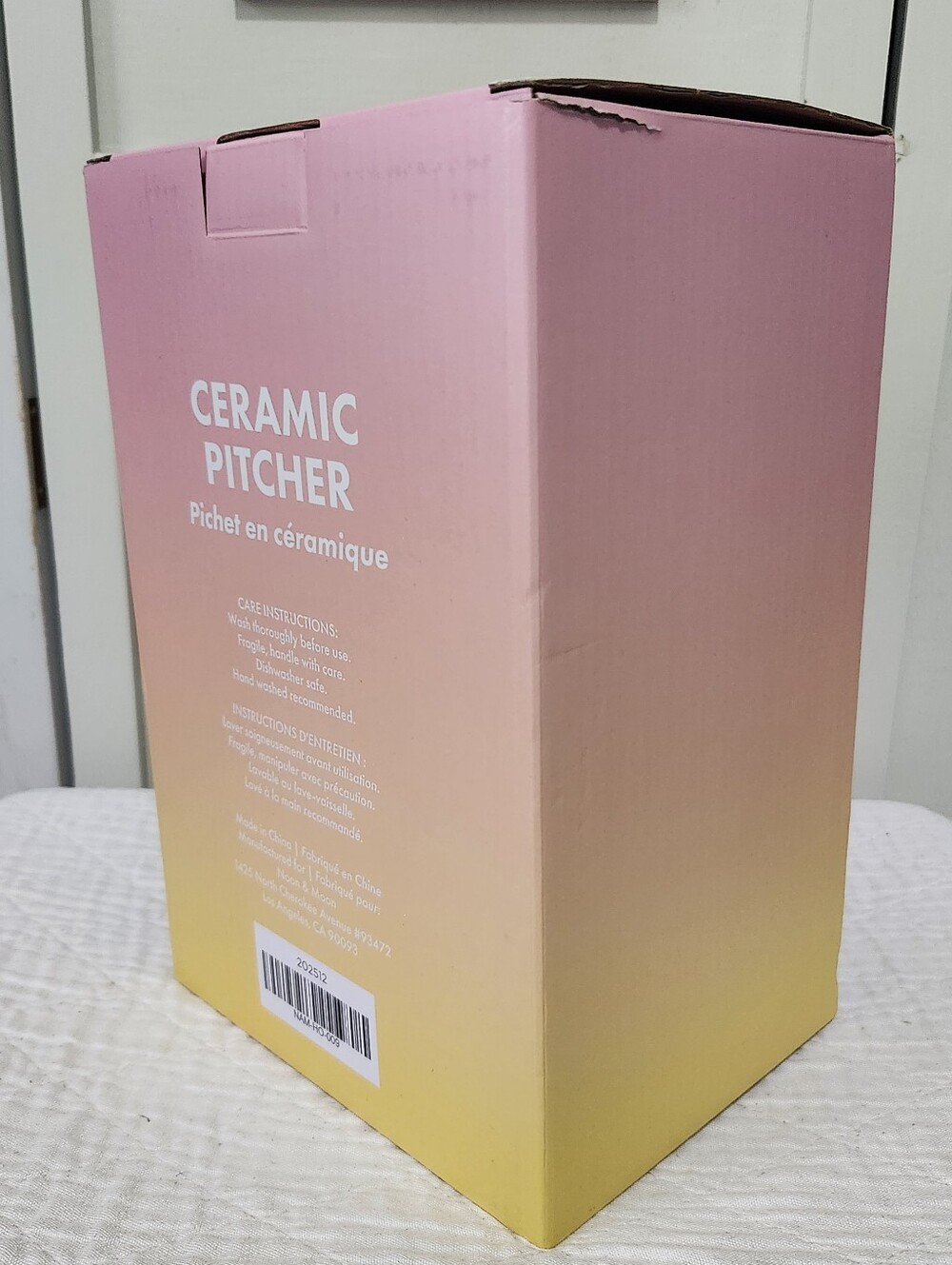 Noon & Moon Pink & White Striped Ceramic Pitcher New In Box Retail $98 - Picture 10 of 12